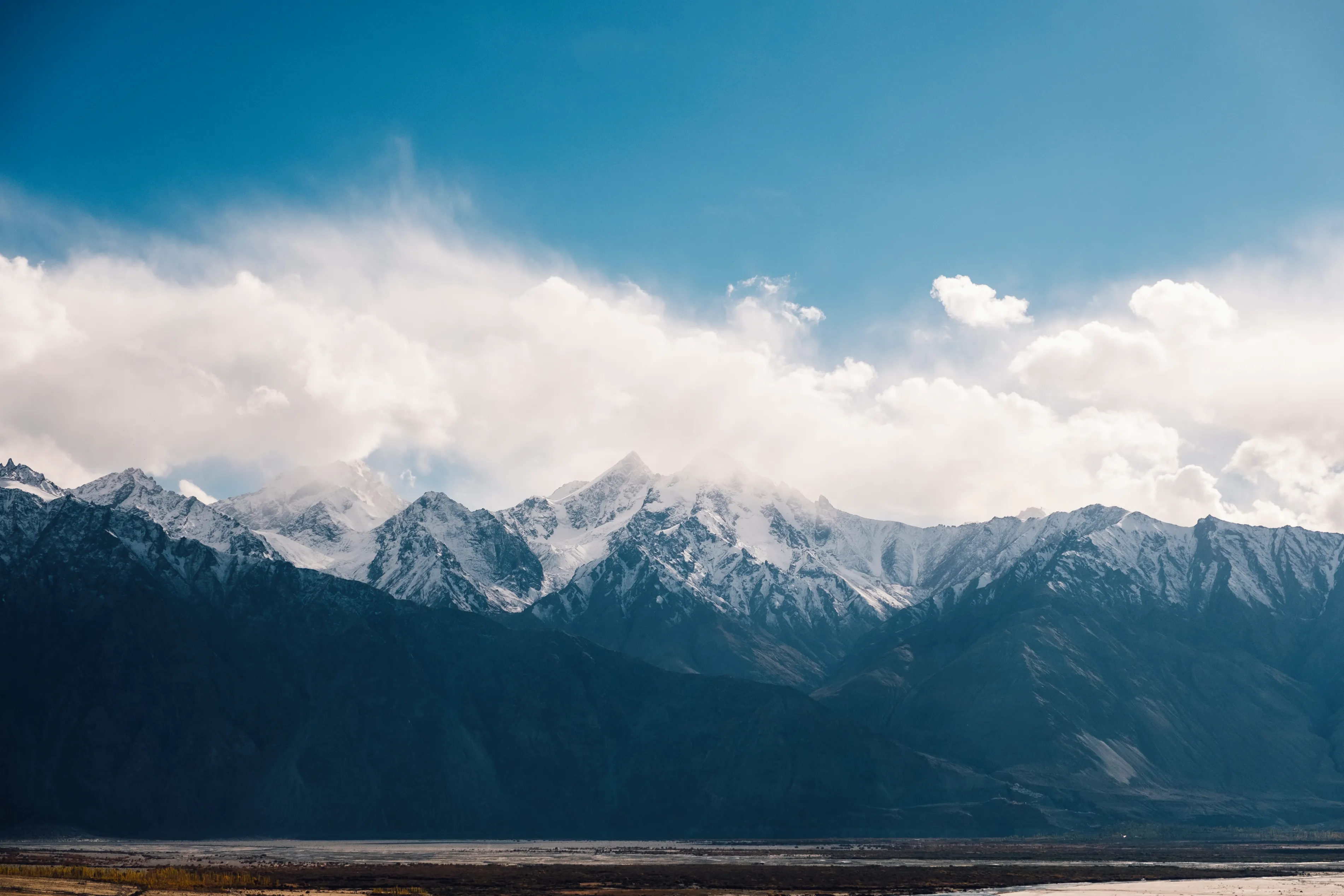 snow mountain blue sky leh ladakh india