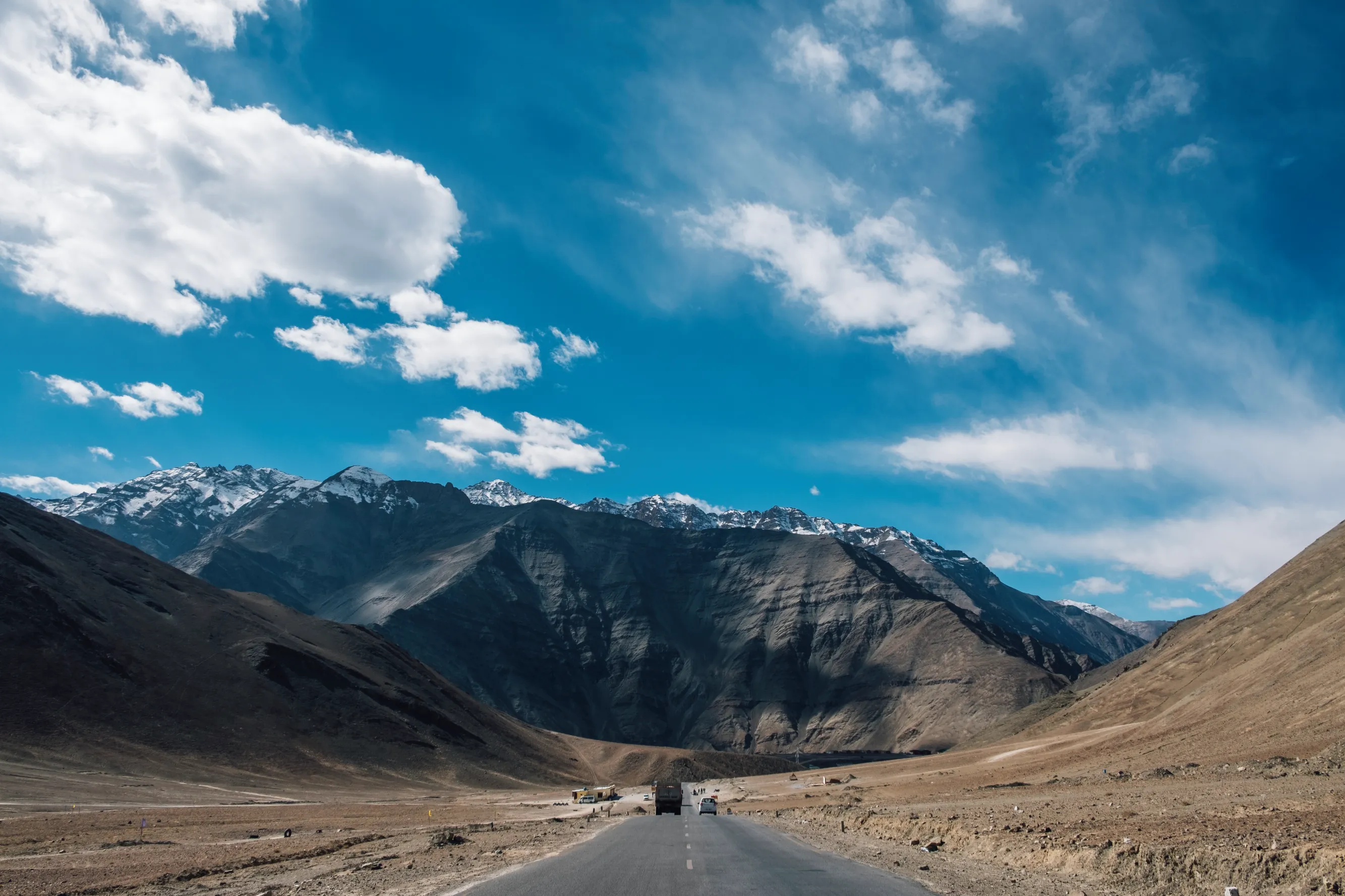 magnetic hill mountain blue sky road way leh ladakh india